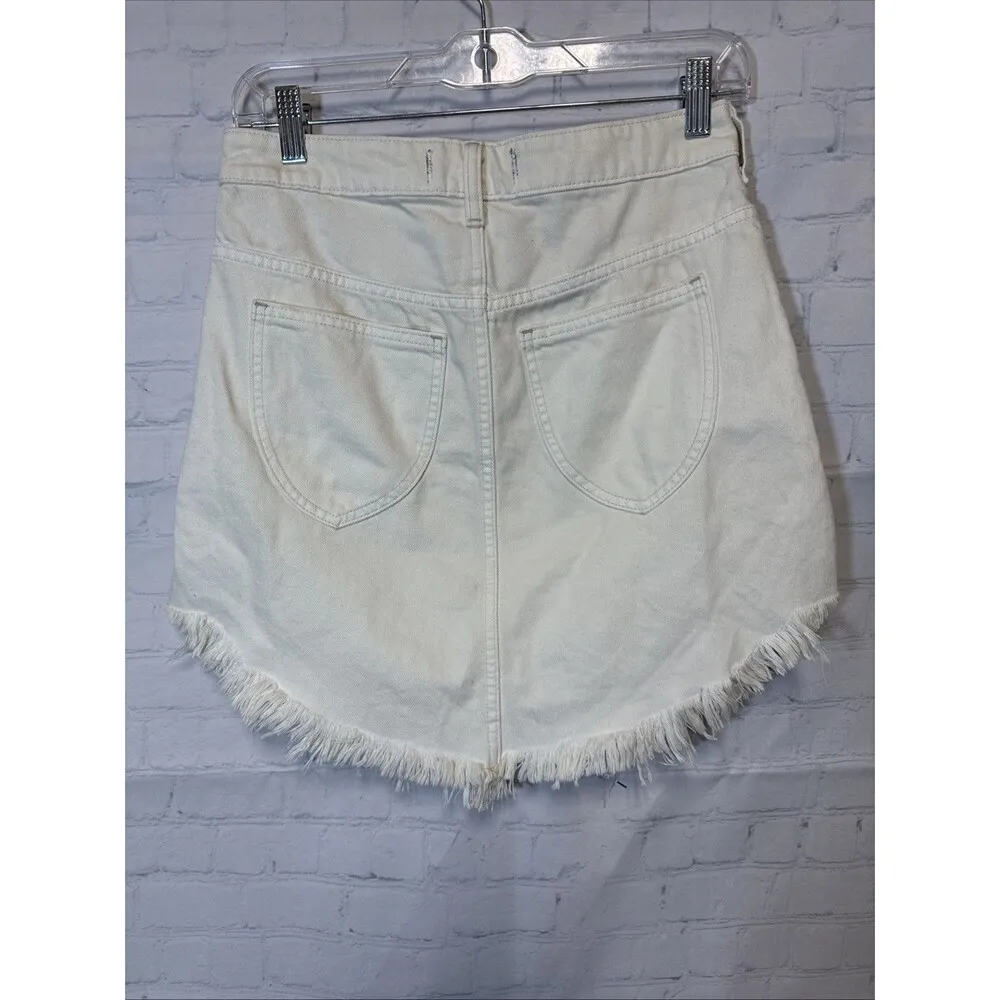 We The Free Mini Denim Skirt Size 26 Off White Ivory Distressed Raw Cut Off - Image 7