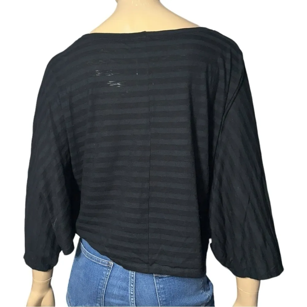Robert Rodriguez Women’s Size S Black Shadow Stripe Batwing Cropped Top Shirt - Image 5