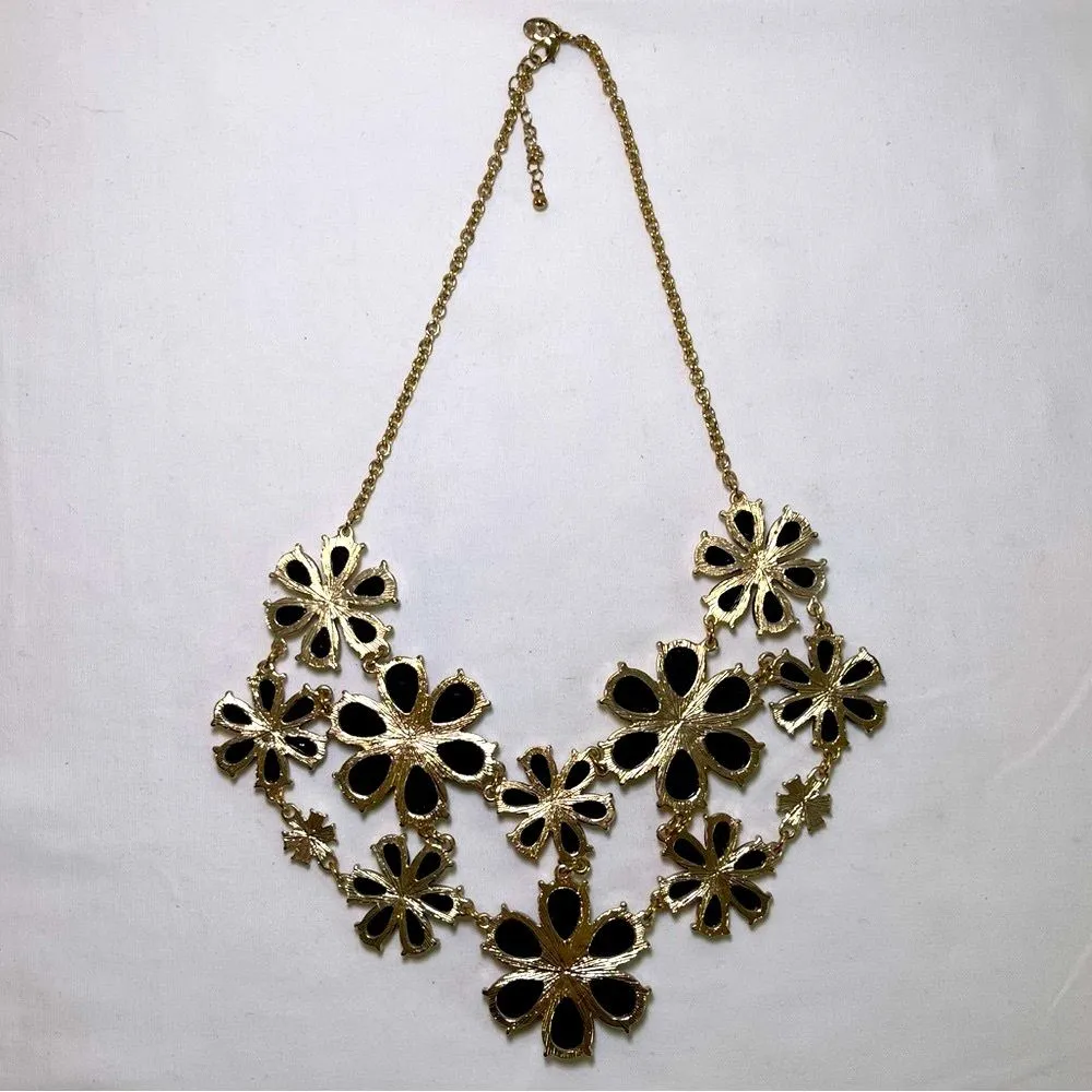 Charming Charlie Black Gold Rose Jewel Toned Double Stranded Flower Necklace - Image 5