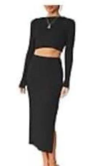 Two Piece Sweater Set skirt and top size Large Black - Image 3