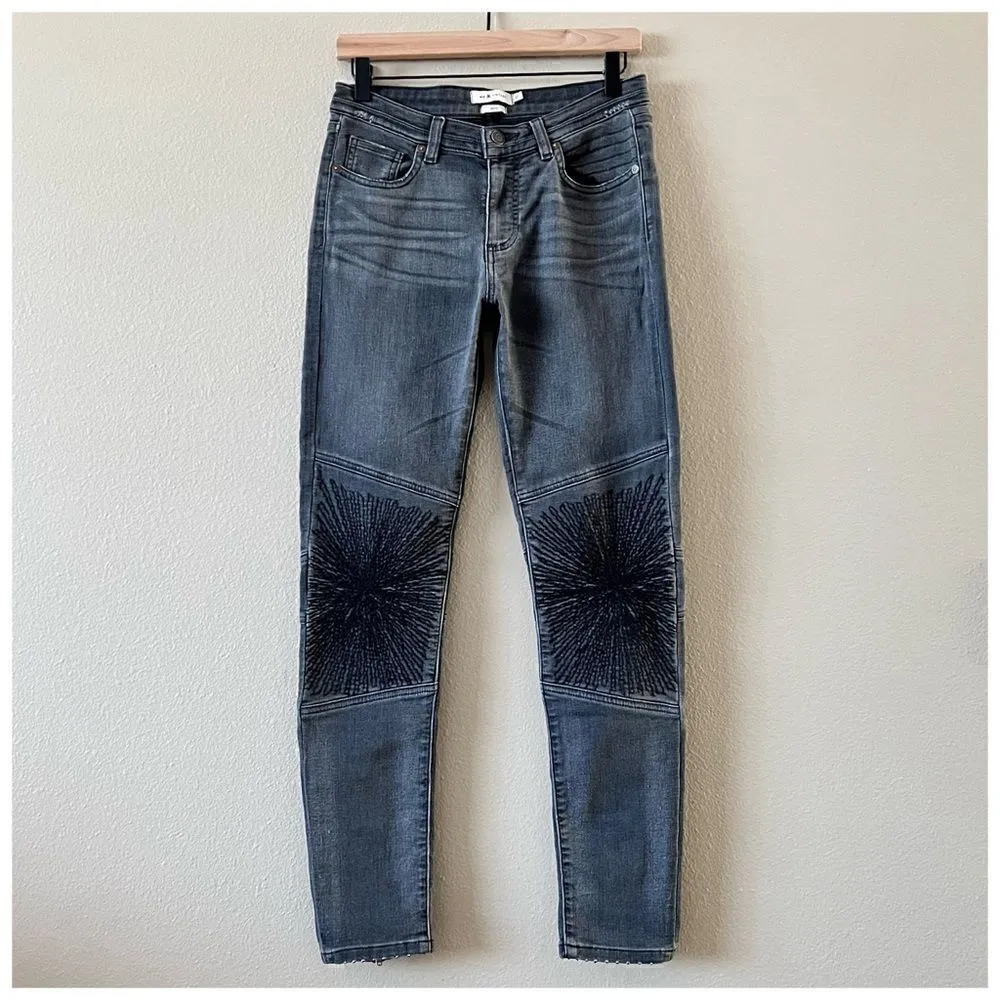 MM Vintage Black Biker Motto Skinny Embroidered Jeans Sz 27 - Image 5