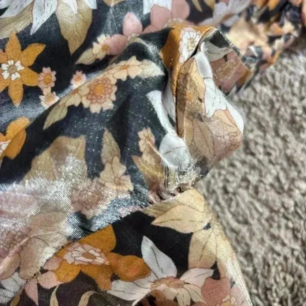 Storia Black Brown Orange Fall Winter Floral Babydoll Dress Puff Sleeves Size S - Image 8