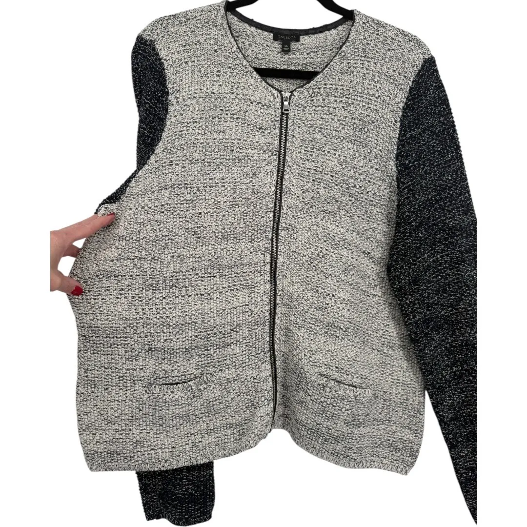 NWT Talbots Womens Tweed‎ Zip Front Jacket Cardigan Gray Size XL Career Office - Image 7