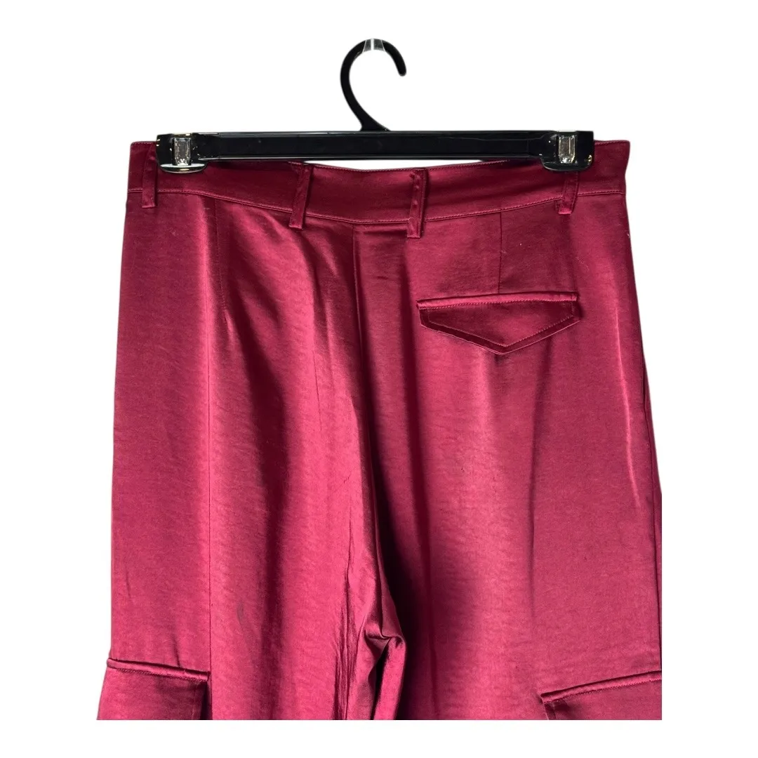 LNA‎ Clothing Pants Women Medium Red Silky Cargo Pants Wide Leg Luxury Retro - Image 5