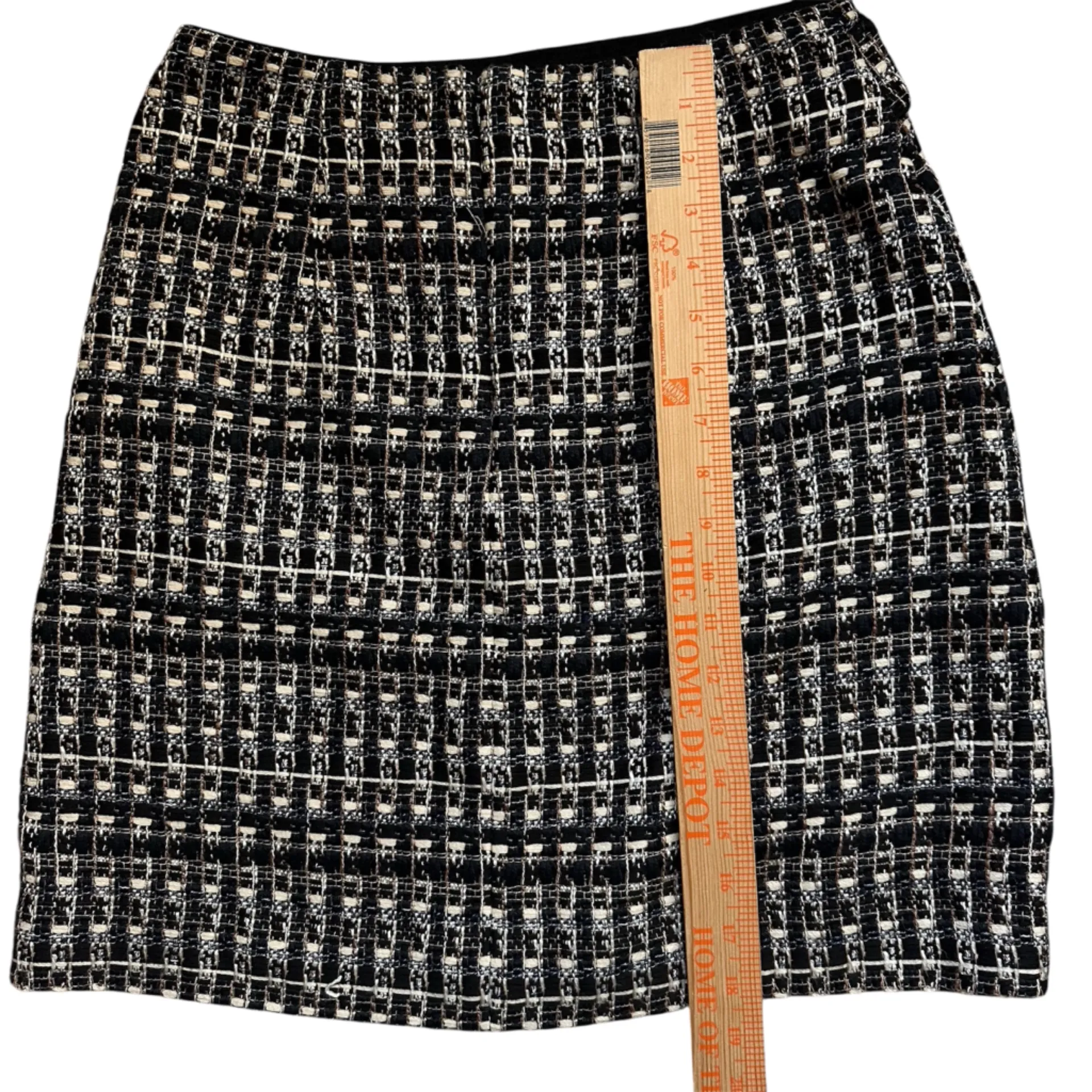 Ann Taylor Petite Tweed Mini Skirt Black White Metallic 2P Button Detail Lined - Image 4