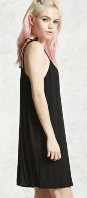 NWT Black Gauze Tie Strap Mini Dress - Image 3