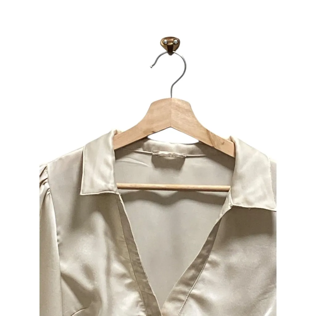 Altar’d State Satin Cropped Ruched Pirate Blouse Cream Size M Festival Baddie - Image 5