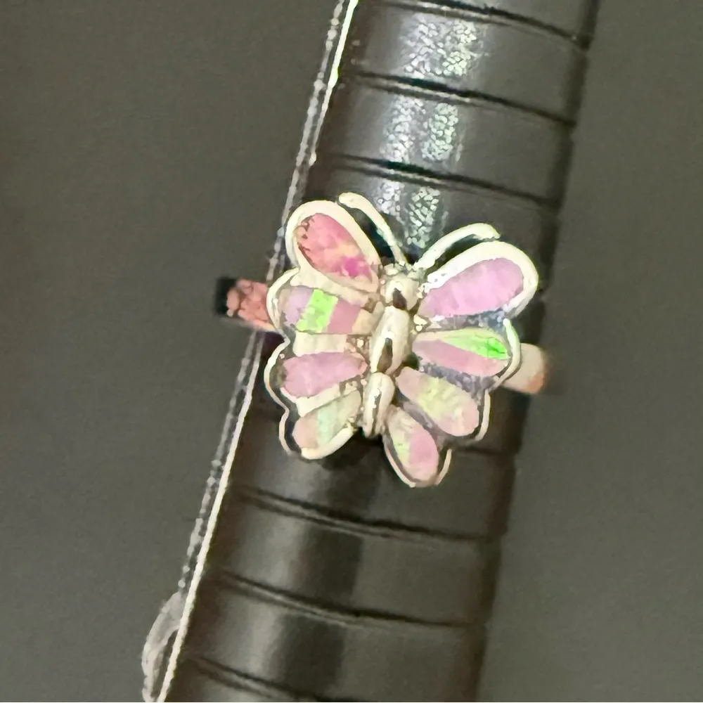 925 Sterling Silver Iridescent Pink Opal Inlay Butterfly Ring Size 7 4g. - Image 12