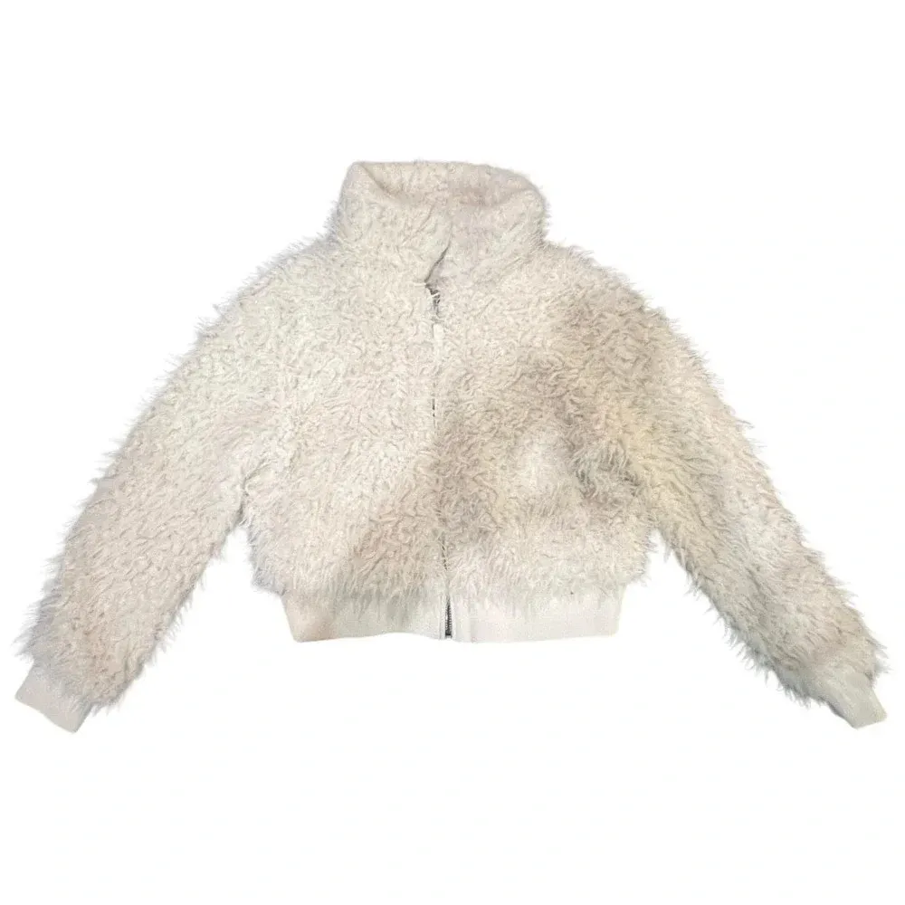 Aeropostale Women's White Faux Fur Yeti Full Zip Winter Jacket Size‎ Small - Image 5