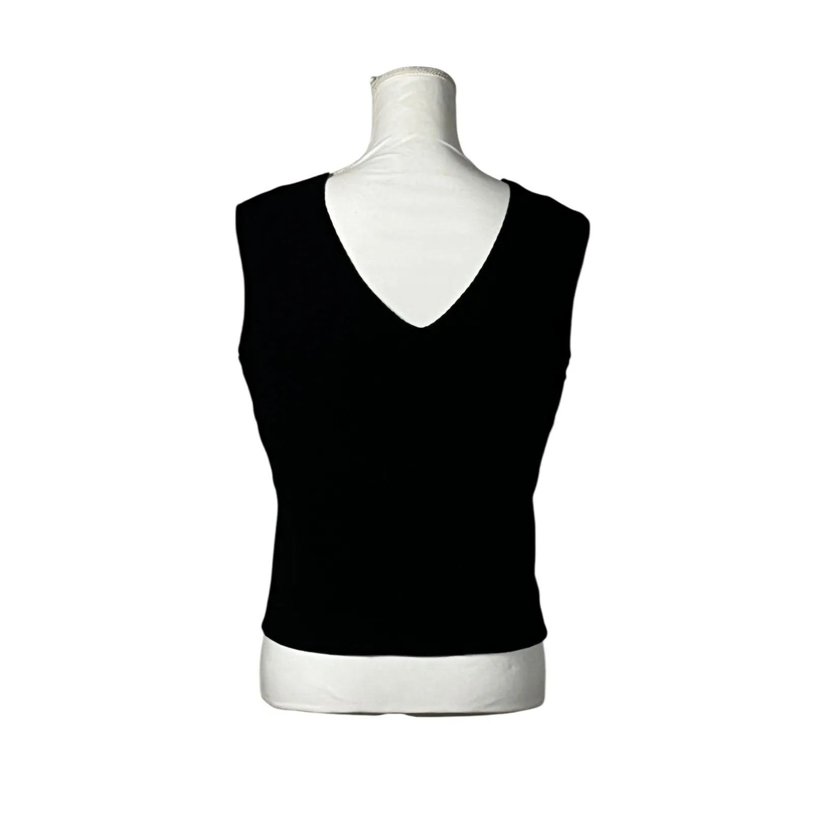 Vintage Carlisle Knit Tank Top Size XL Black V Neck Sleeveless Shell Work Office - Image 3