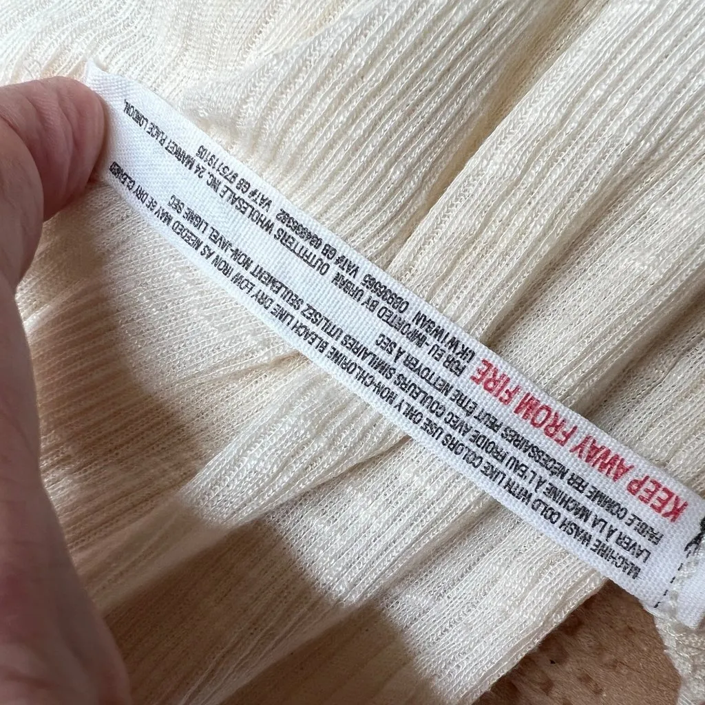 Free People Beach Bambi Mini Dress Ruched Sleeve V-Neck Ivory Cream Size Large - Image 12