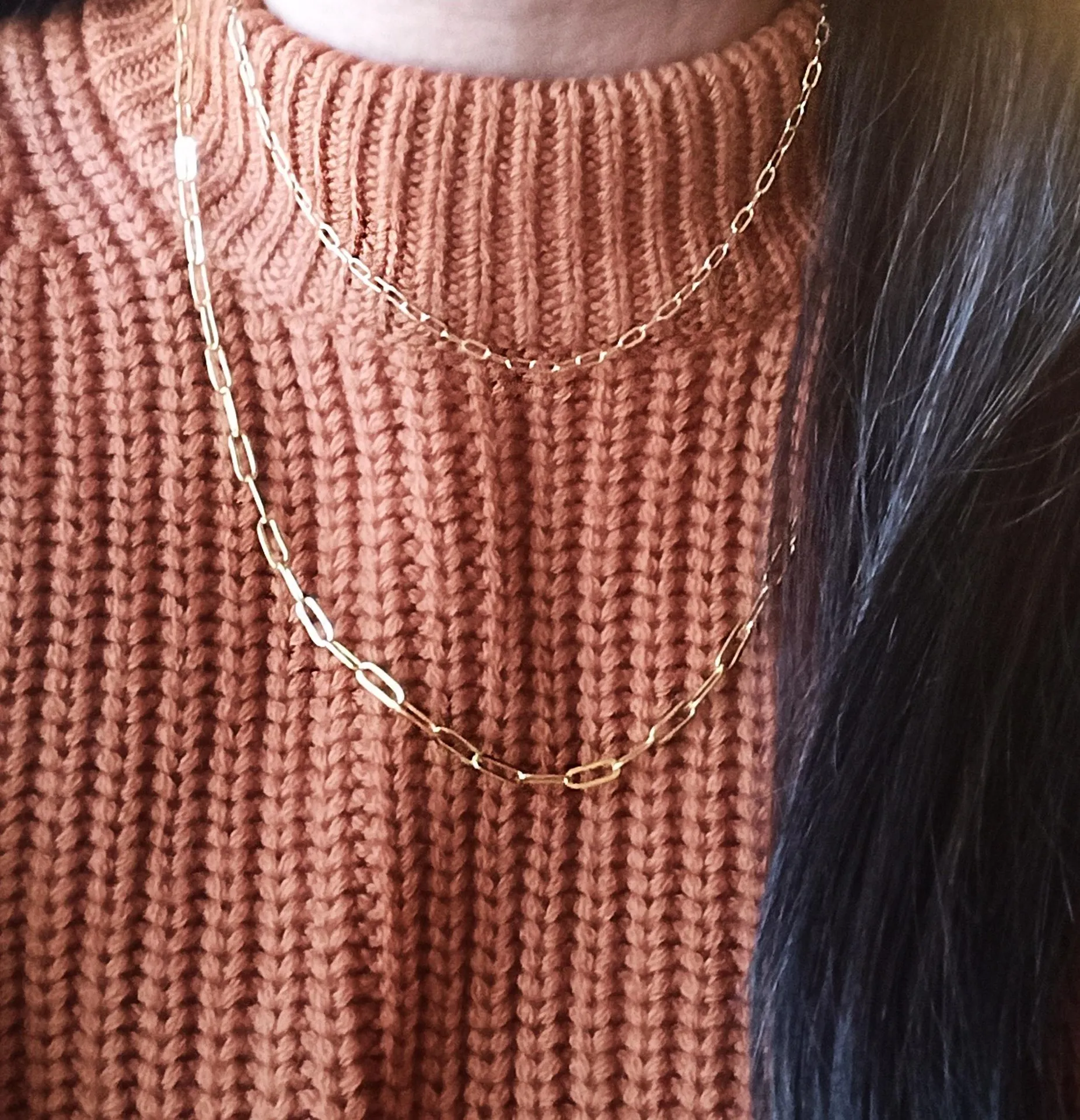 paper Clip Chain Necklace Set Of 2 Gold - Image 2