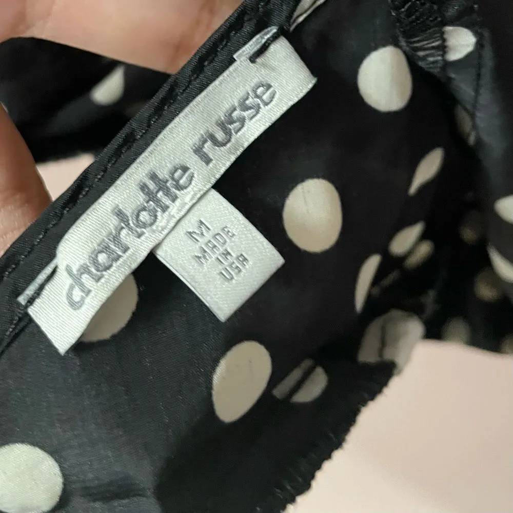 Charlotte Russe Black Polka Dot Tie-Back Crop Top NWT Size M - Image 5