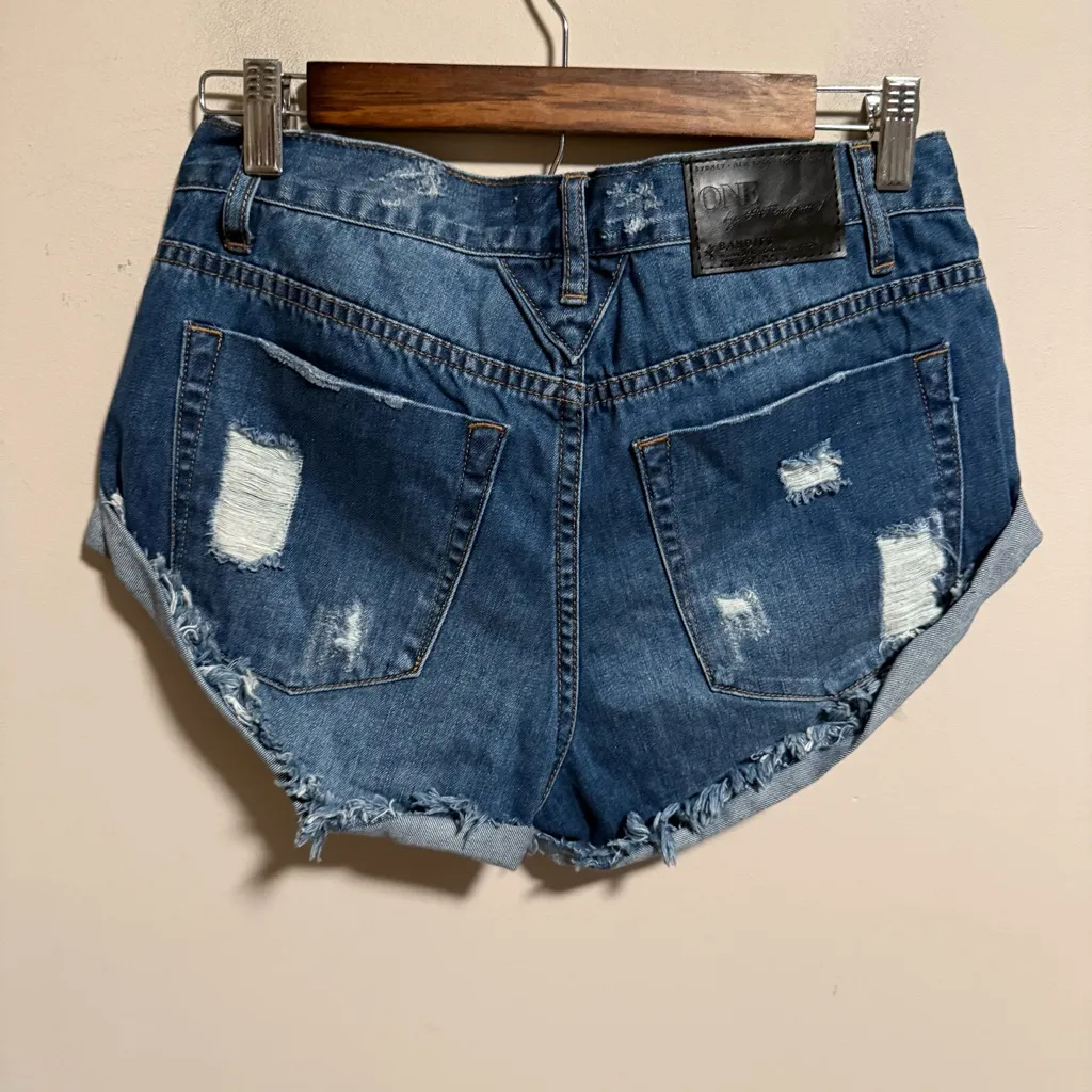 One Teaspoon Bandits Relaxed Fit Long Rise Distressed Destroy Shorts- Size 25 - Image 10