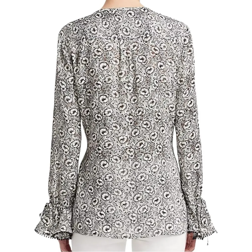 Derek Lam 10 Crosby Women’s Size 6 Black White Floral Bell Sleeve Blouse Top - Image 4