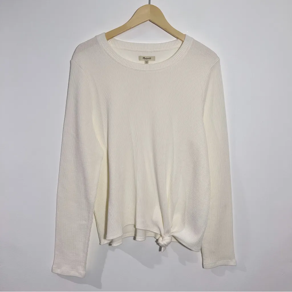 New‎ Madewell Ribbed Long Sleeve Knot-Front Top Style K4412 In Ivory Size XXL - Image 2