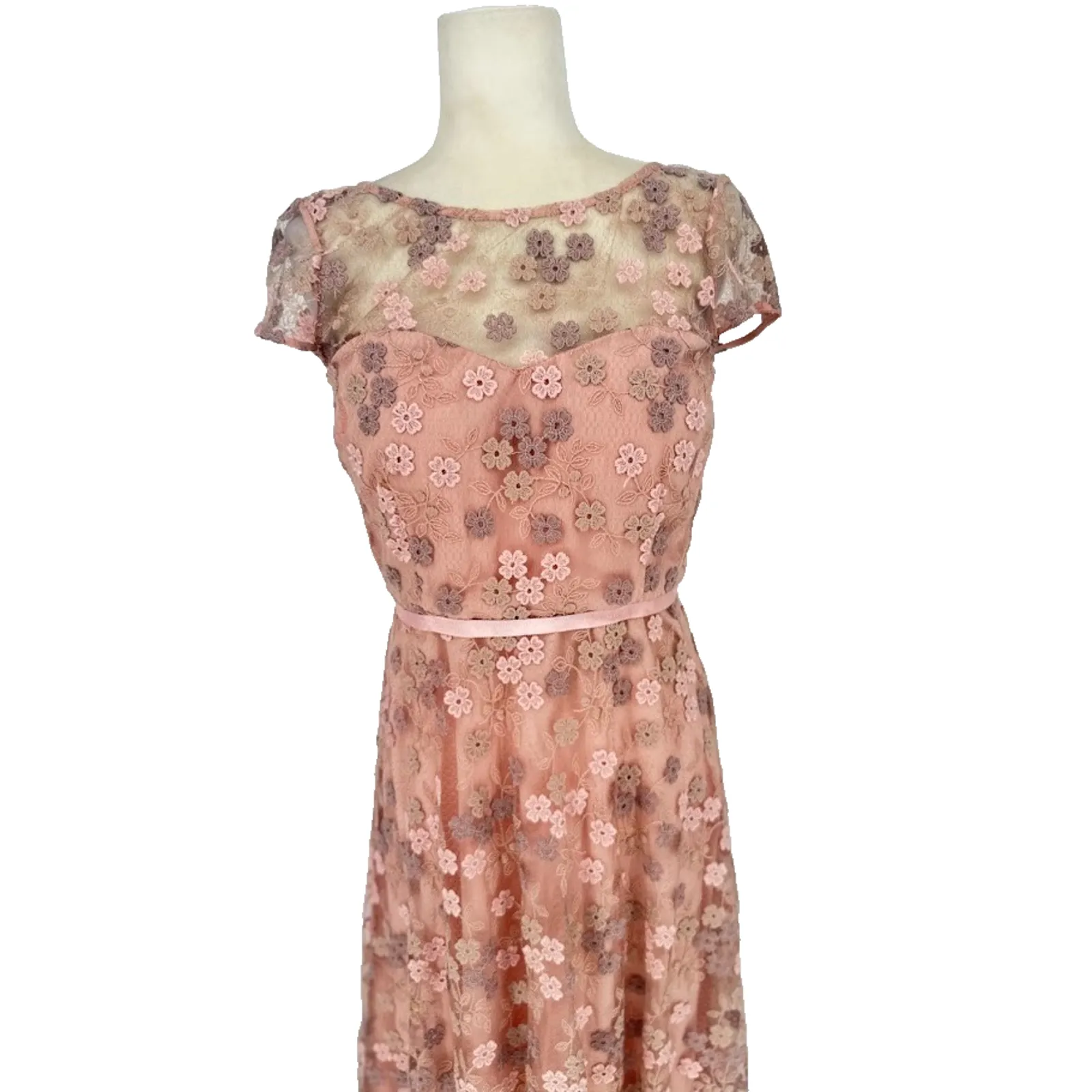 Karl Lagerfeld Paris Lace Floral Embroidered Gown Dress Fairy Pink Maxi Size 8 - Image 5