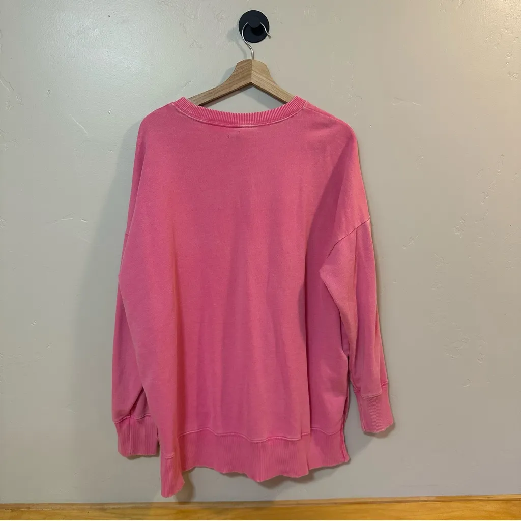 Aerie Oversized Split Hem Crewneck Sweatshirt XL Pink - Image 5