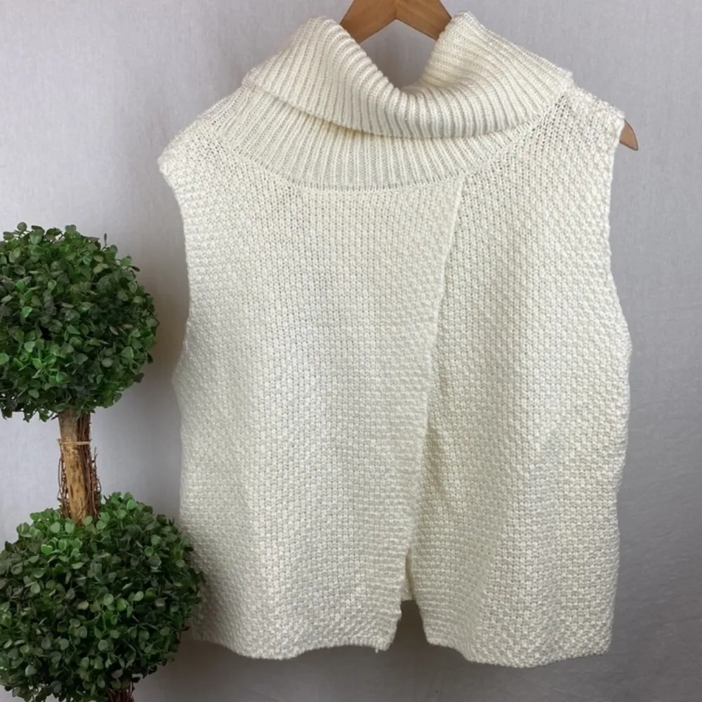 Bebe Ivory Sleeveless Knit Turtleneck Split Open Back Sweater L - Image 3
