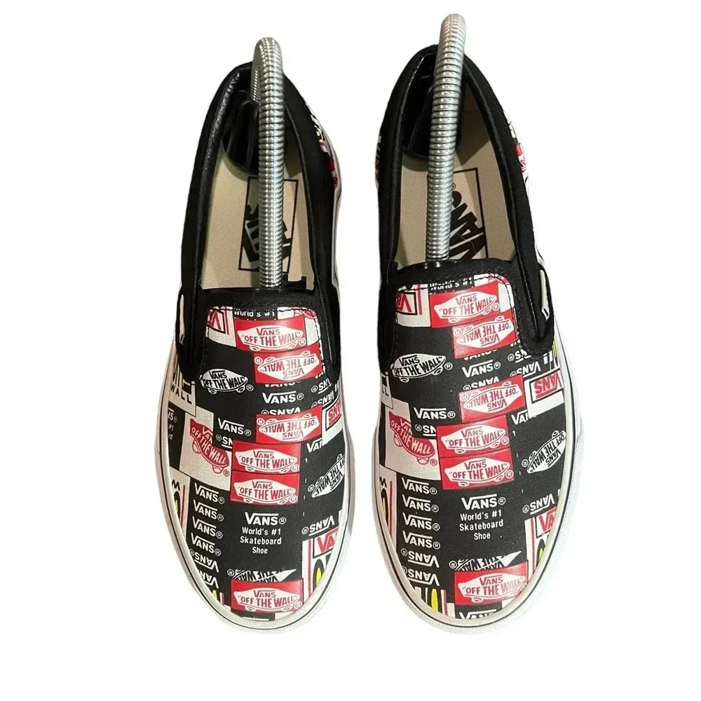 VANS Black All Over Logo Print Classic Slip-Ons Men 5/ Women's 6.5‎ - Image 8