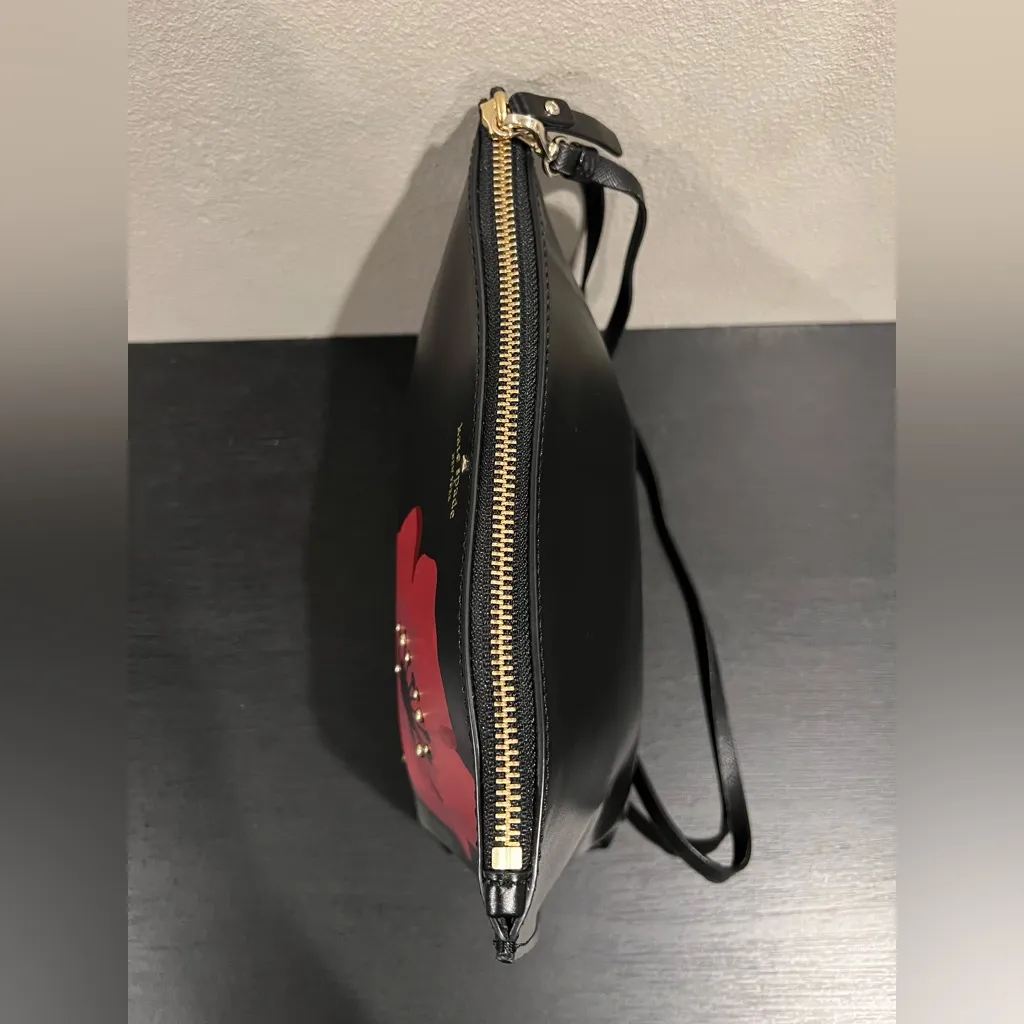Kate Spade Ooh La La Poppy Hilarie Black Red Leather Cosmetic Bag Pouch Clutch - Image 5