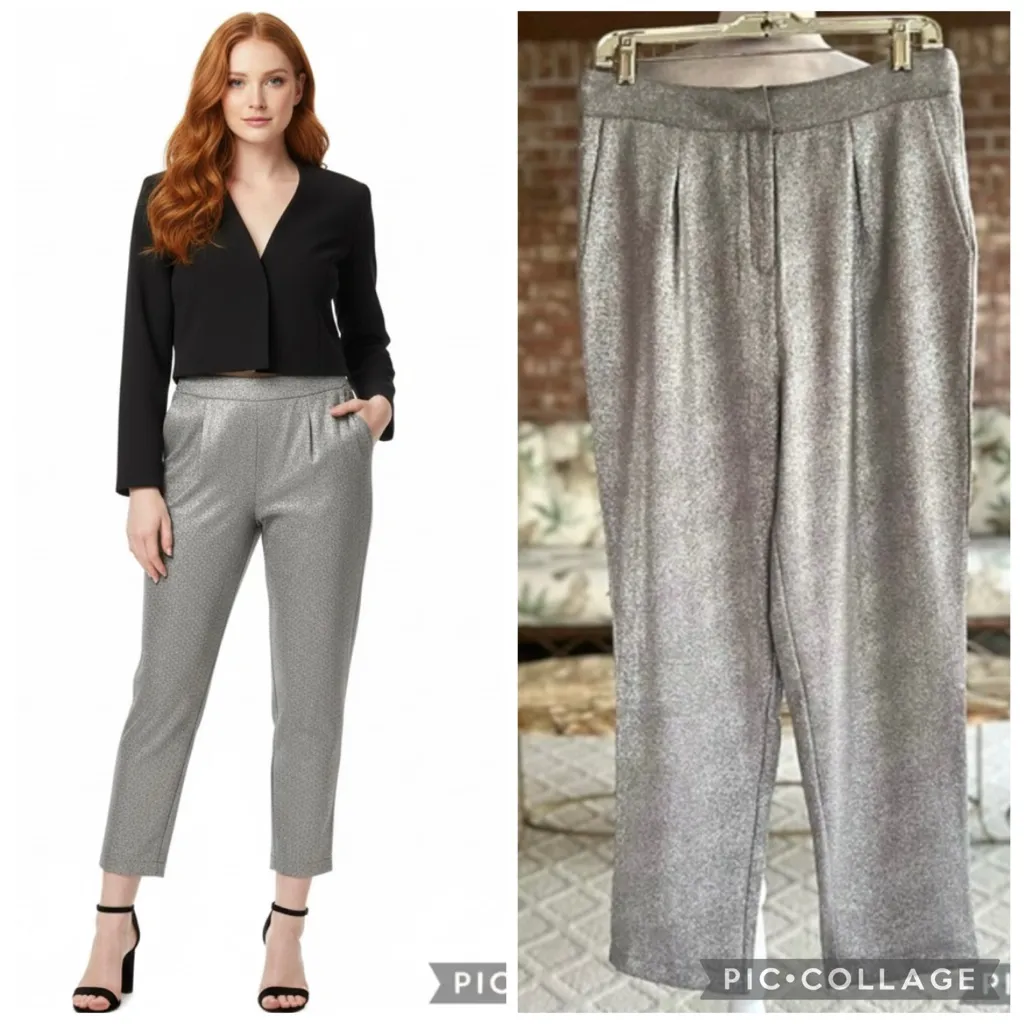 She + Sky Pants Silver Grey Shimmer Ankle NWT 8 Cocktail Party - Image 2