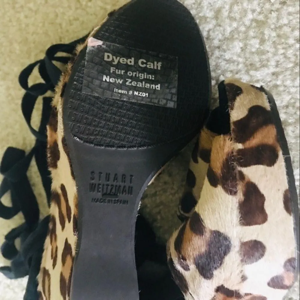 Stuart Weitzman Brown Leopard Print Ankle Wrap Wedges‎ Size 8 M - Image 4