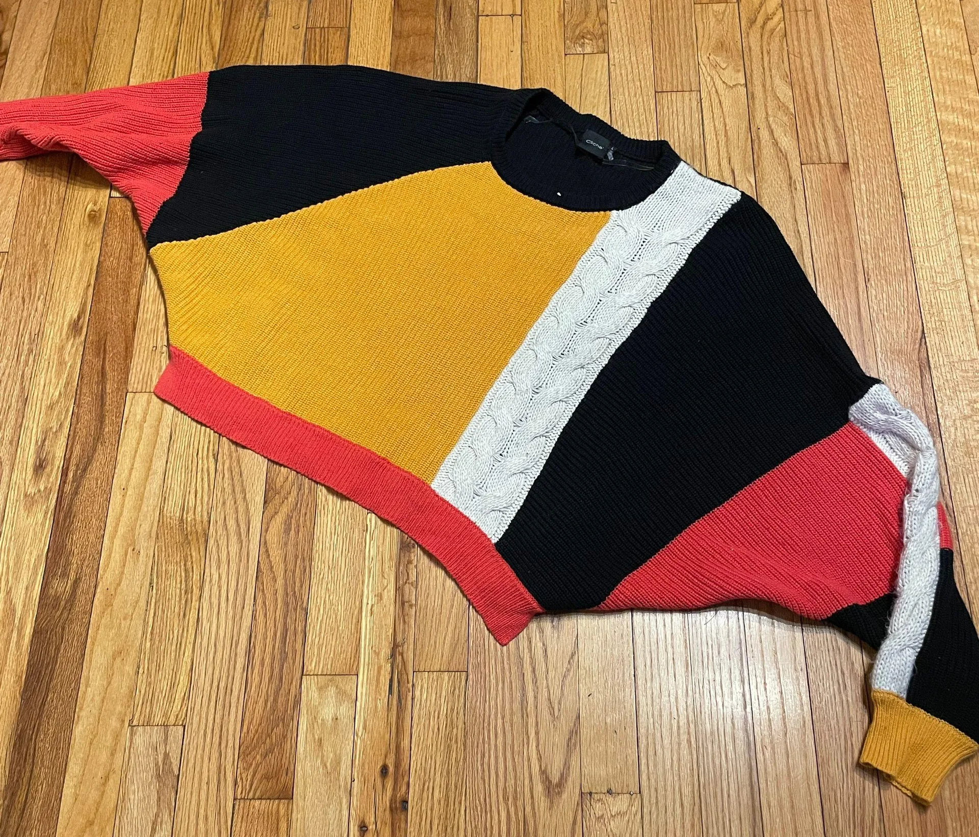 Cliche Vintage Y2k Oversized Chunky Cable Knit Colorblock Funky Indie Multiple Size L - Image 9