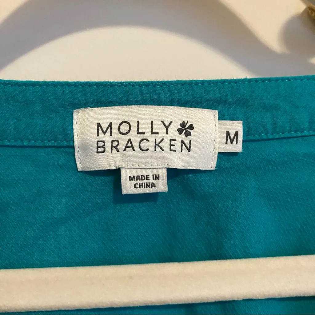 Molly Bracken Teal Cotton Short Sleeved Blouse size Medium - Image 4