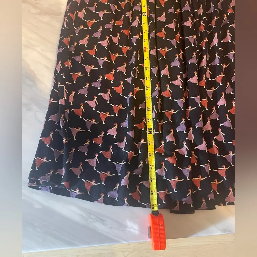 Vintage Joseph Magnin Pleated Midi Skirt Dancing Ladies Print Size M Rare Retro Black Size M - Image 5