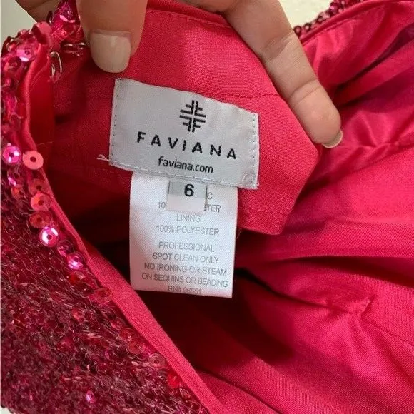 Faviana‎ Pink Sequin Formal Gown Strapless Open Back Size 6 - Image 8
