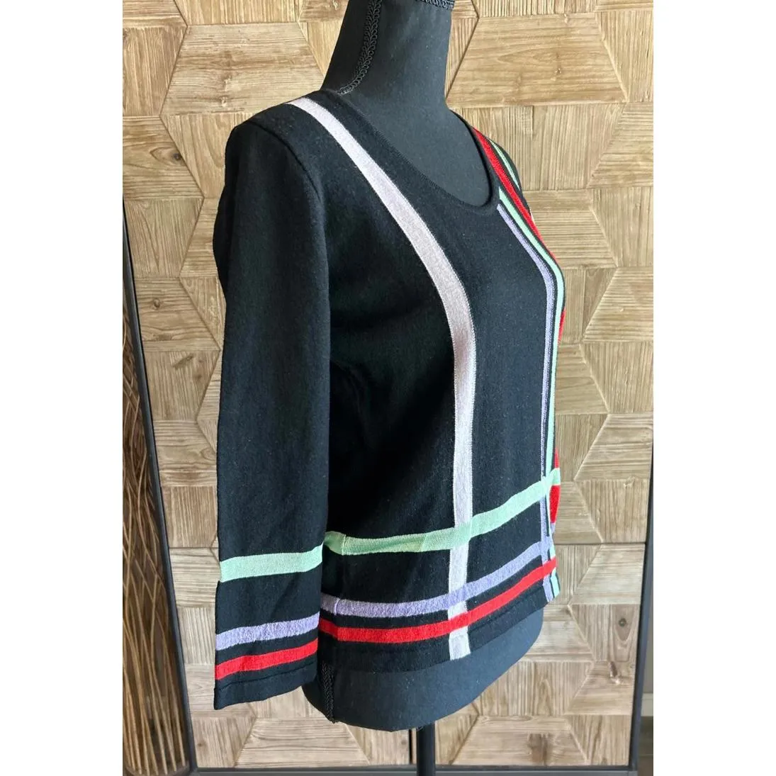Vintage Armani Sweater Small Black with Multicolor Pullover - Image 4
