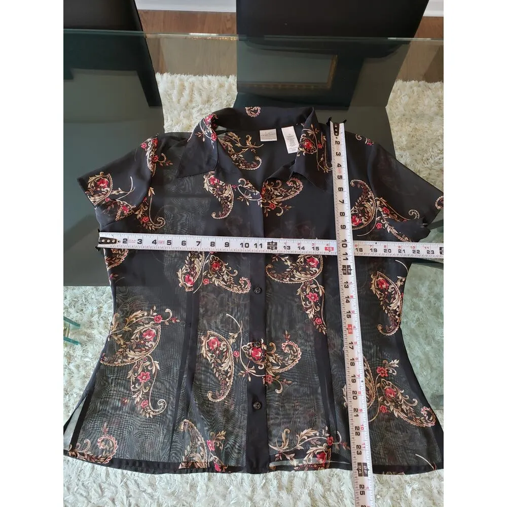 Emma & James 3 Piece Skirt Suit Women Size 14 Black Floral Collar Button Front - Image 10