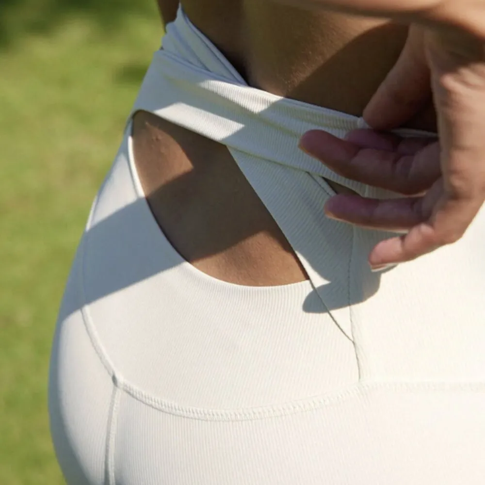 BERLOOK White High Waist Ribbed Yoga Shorts 4” 14 Size XS - Image 5