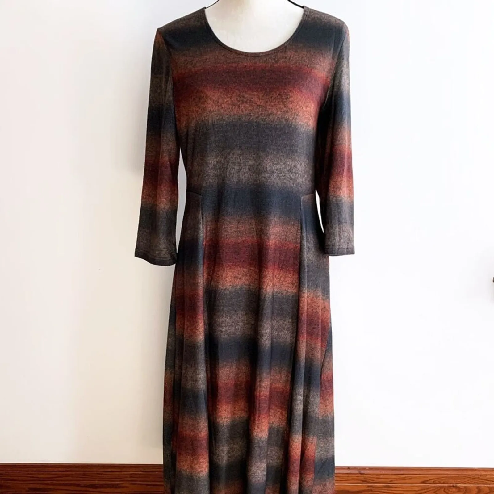 Serengeti Long Modest Brown Green Orange Ombré Earth Tones Lined Dress Size M Size M - Image 4