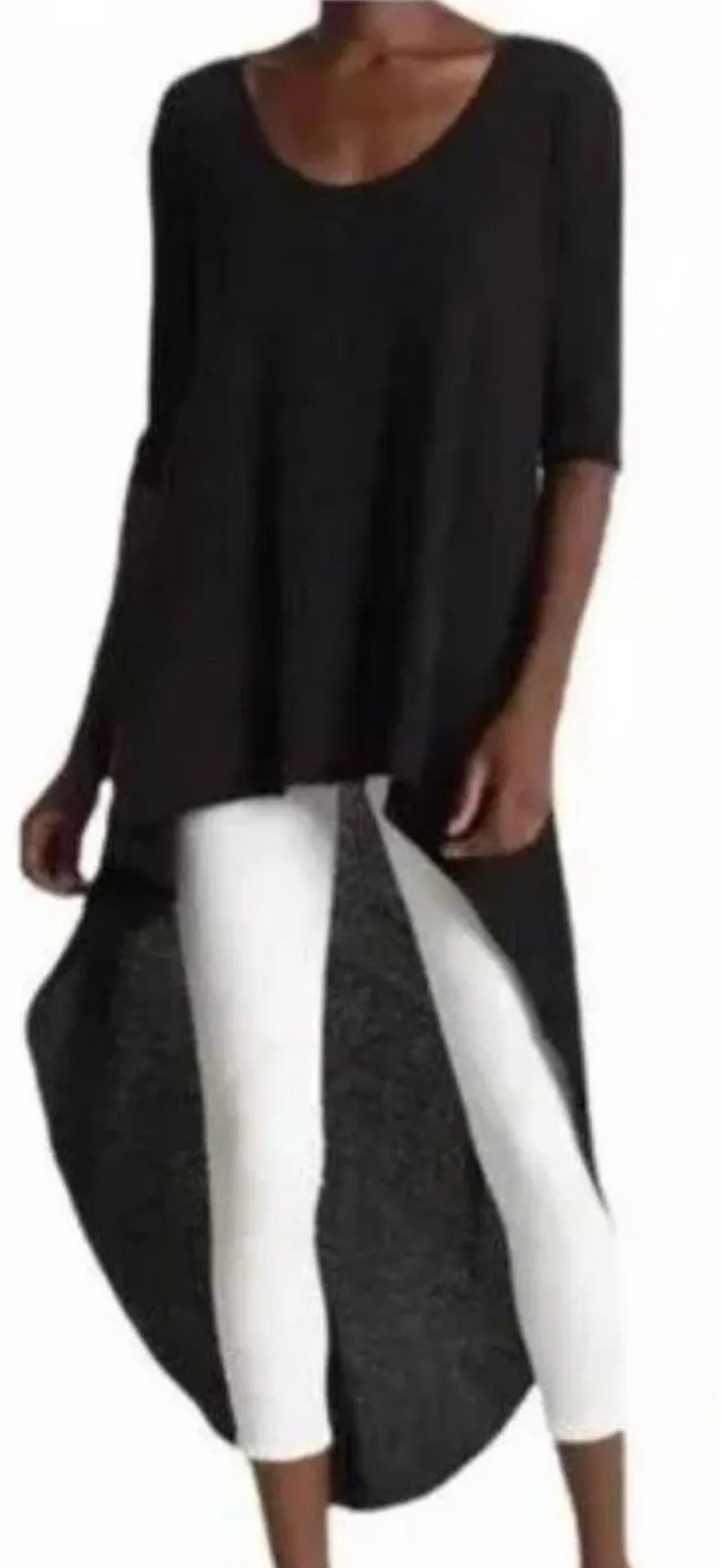 FRANK & EILEEN TEE LAB HIGH LOW XS Short Sleeve Black Lagenlook Shirt #BB6-2 - Image 1