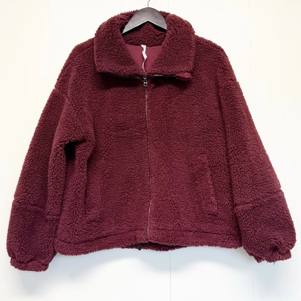 LULULEMON Cinchable Fleece Zip Up Merlot Size 12 - Image 3