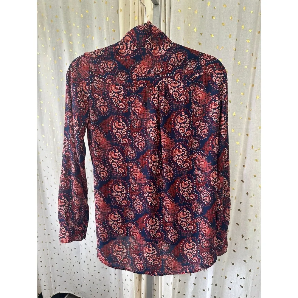 Pleione Nordstrom Paisley Surplice Draped Snap Closure Faux Wrap Hi Lo Blouse S - Image 4
