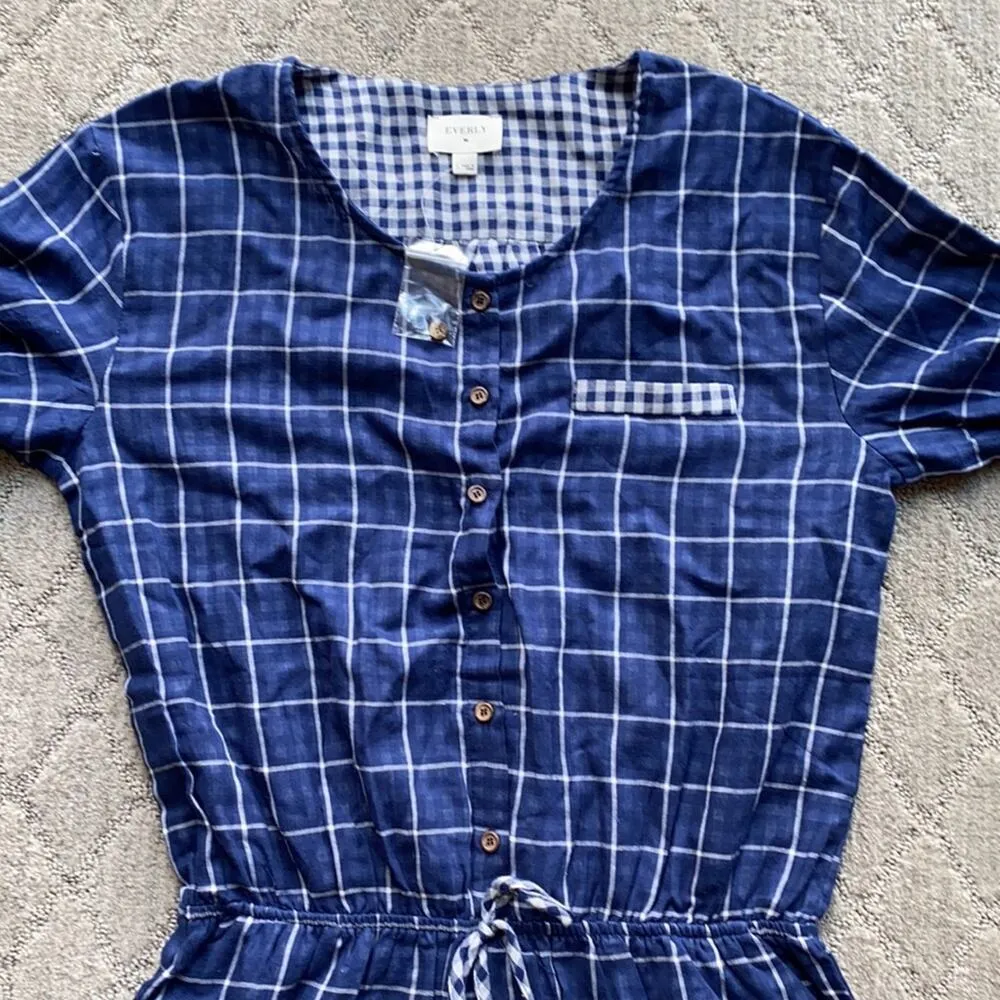 Everly windowpane blue romper preppy nautical summer beach casual - Image 2