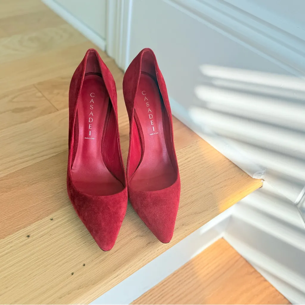 Casadei Red Suede Pointed Toe Pumps Size size 10 - Image 2
