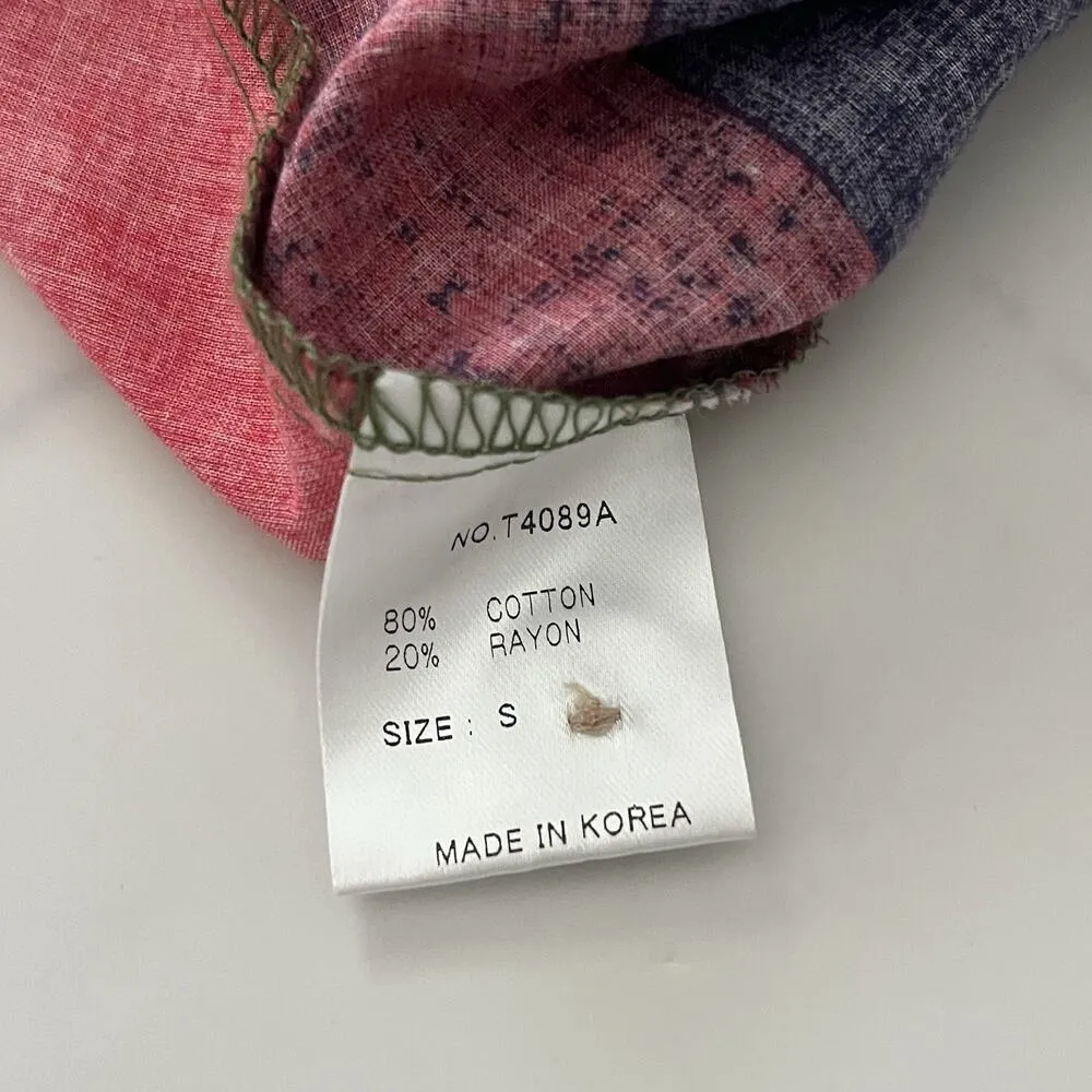 Terra SJ Apparel Patchwork Blouse Ruffle Collar Artsy Boho Chic Western Size S - Image 11