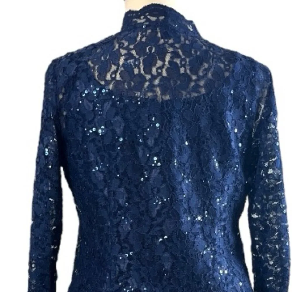 SLNY Jacket Dress 2 Piece Sheath Navy Blue Stretch Lace Women’s Plus Size 14 - Image 9