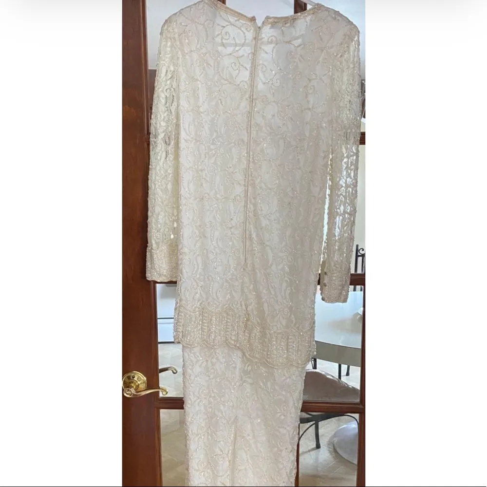 Beaded And Sequined Long White Formal Dress - Image 2