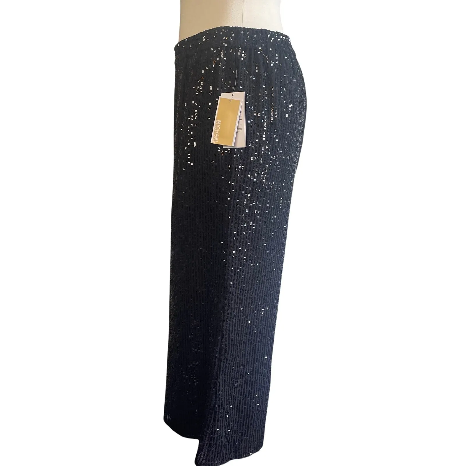 Michael‎ Kors Black Sequin Wide Leg Cropped Pants Women's Size M - Image 4