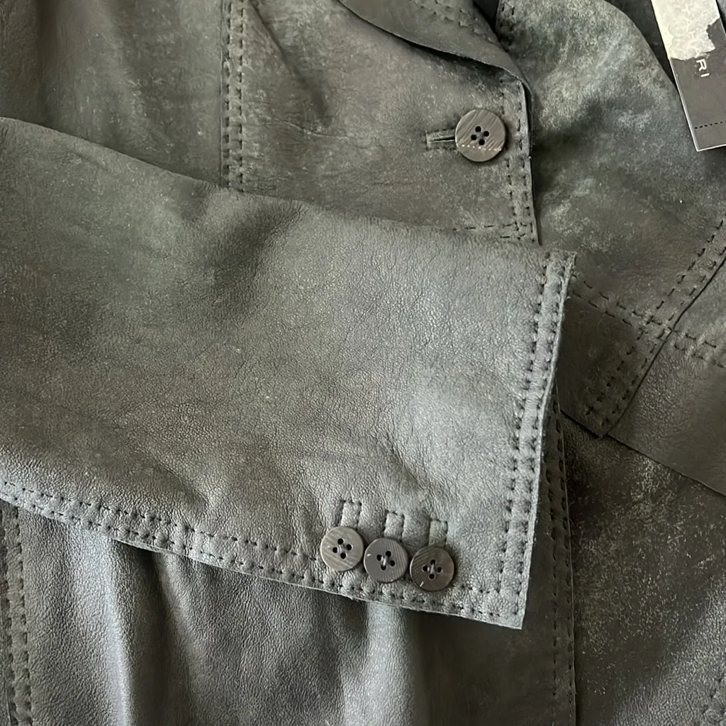 Elie Tahari New Lambskin Leather Distressed Sally Jacket Size Large in Black - Image 6