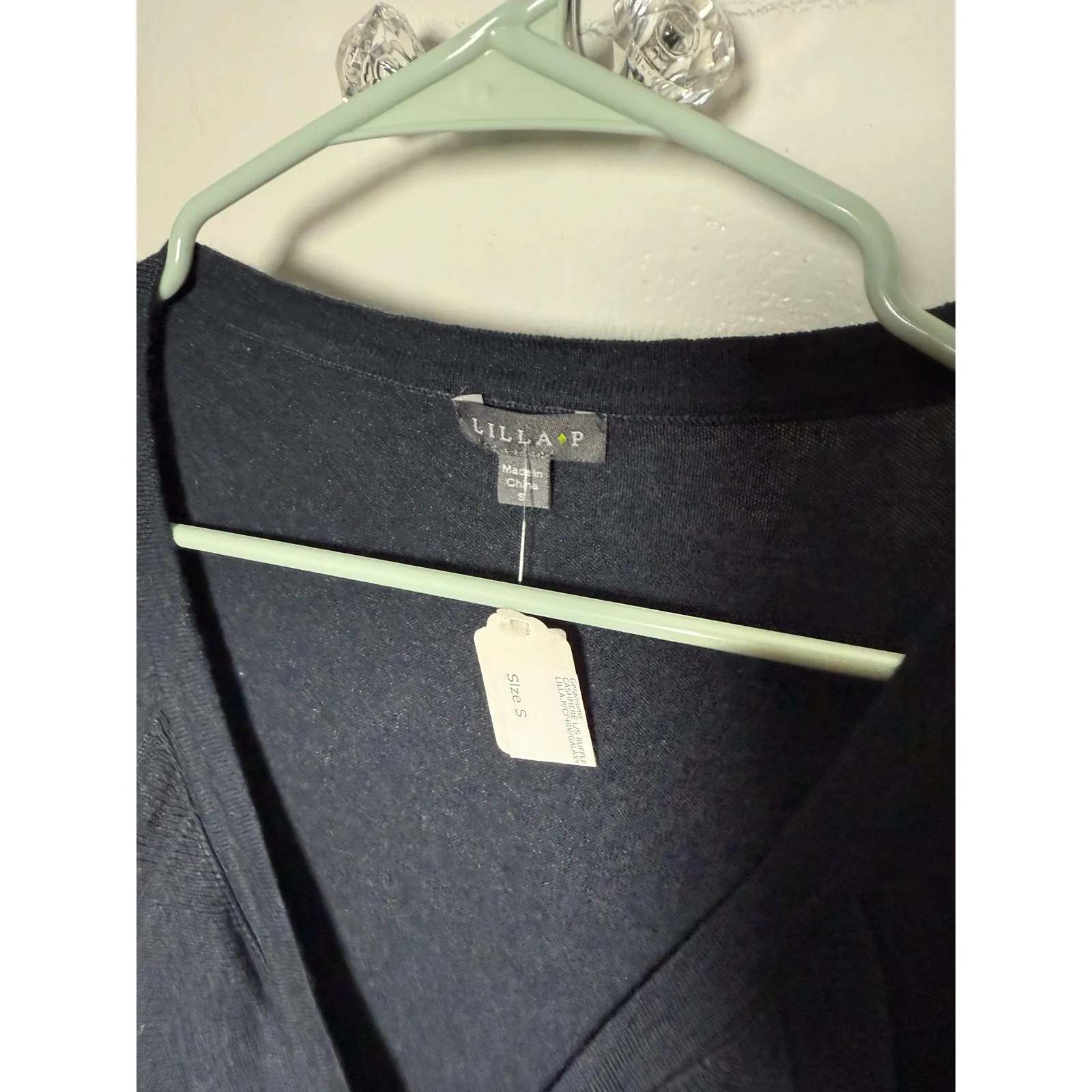 Lilla P Navy Blue Ruffle Cashmere Blend Button Cardigan Sweater Women's SM NEW - Image 8