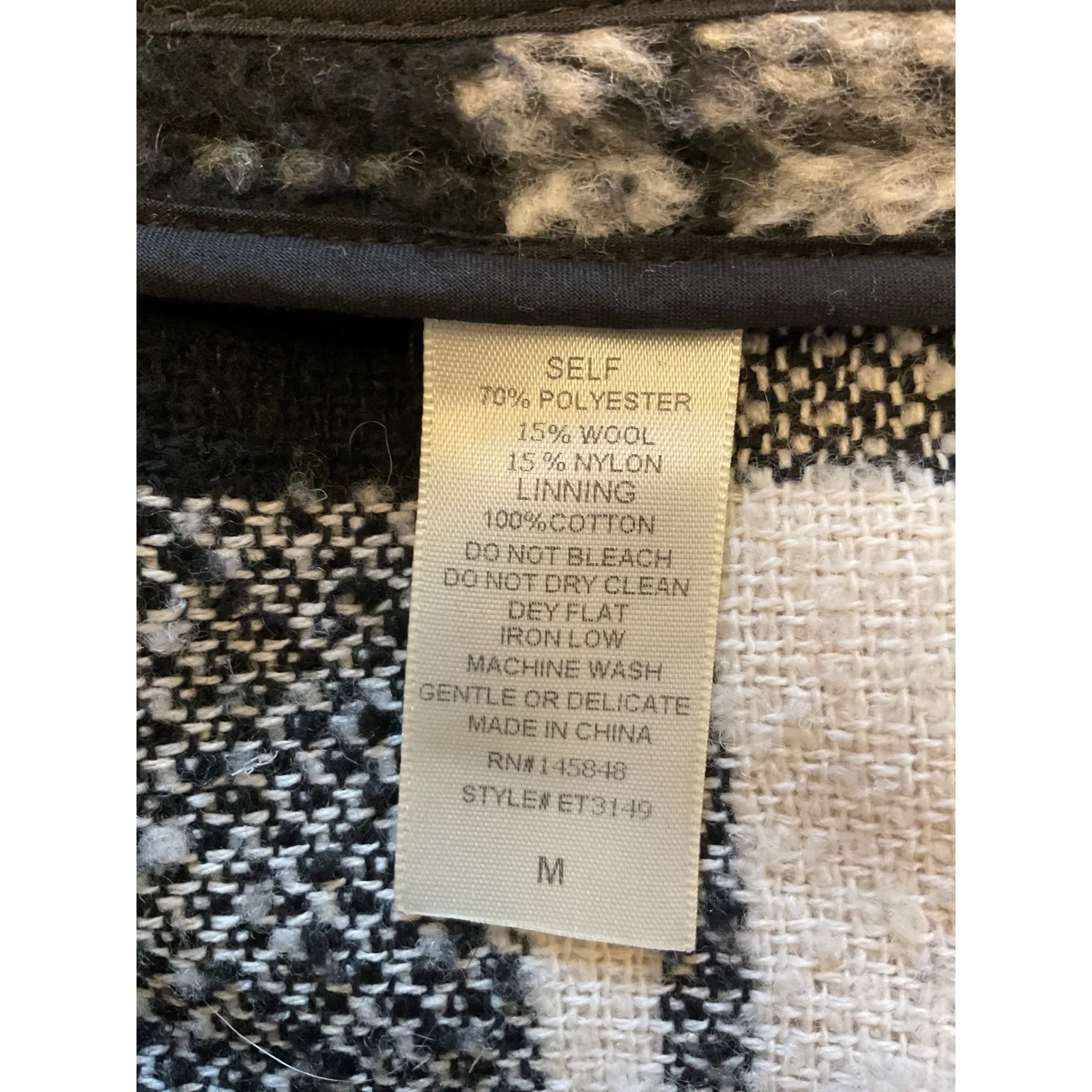 Everly Plaid Fuzzy Jacket Black White Button Front Collared Coat Size M - Image 9