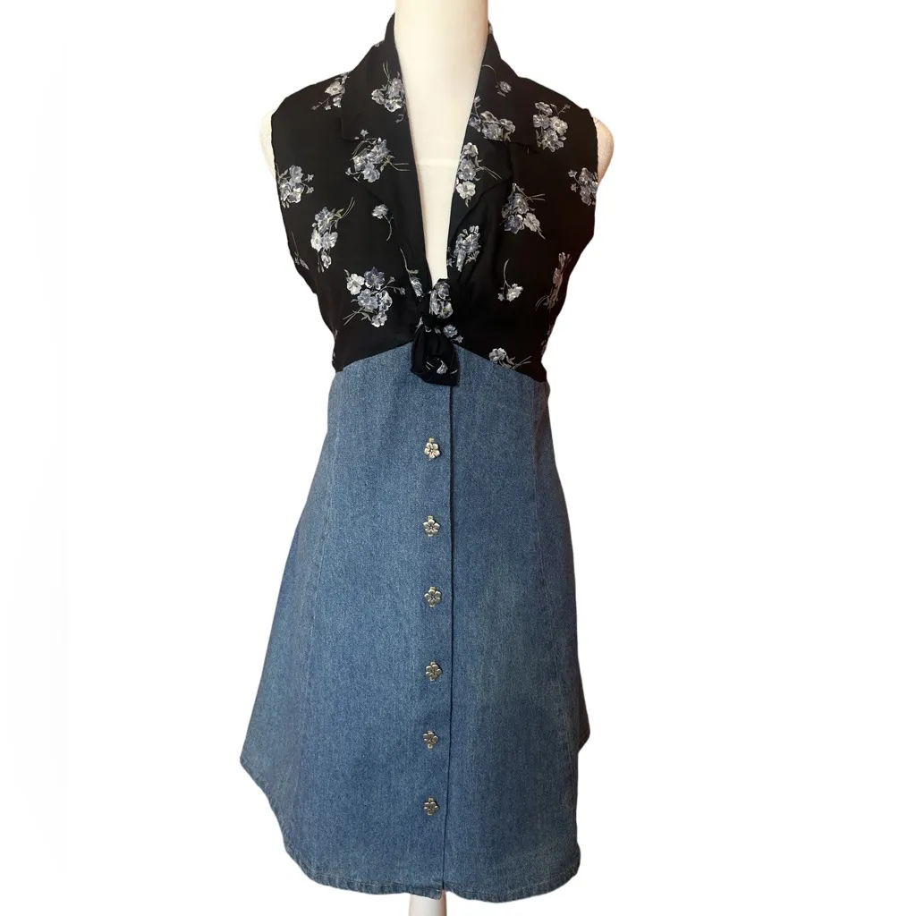Authentic early 90s Vintage floral grunge Cottagecore denim floral dress NWT S - Image 3