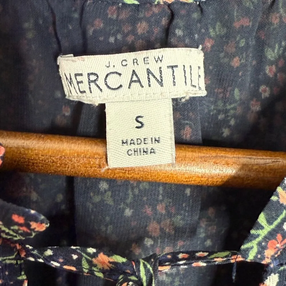 J. Crew Blouson Chiffon Colorful Floral V-Neck Long Sleeve Mini Dress S Black - Image 9