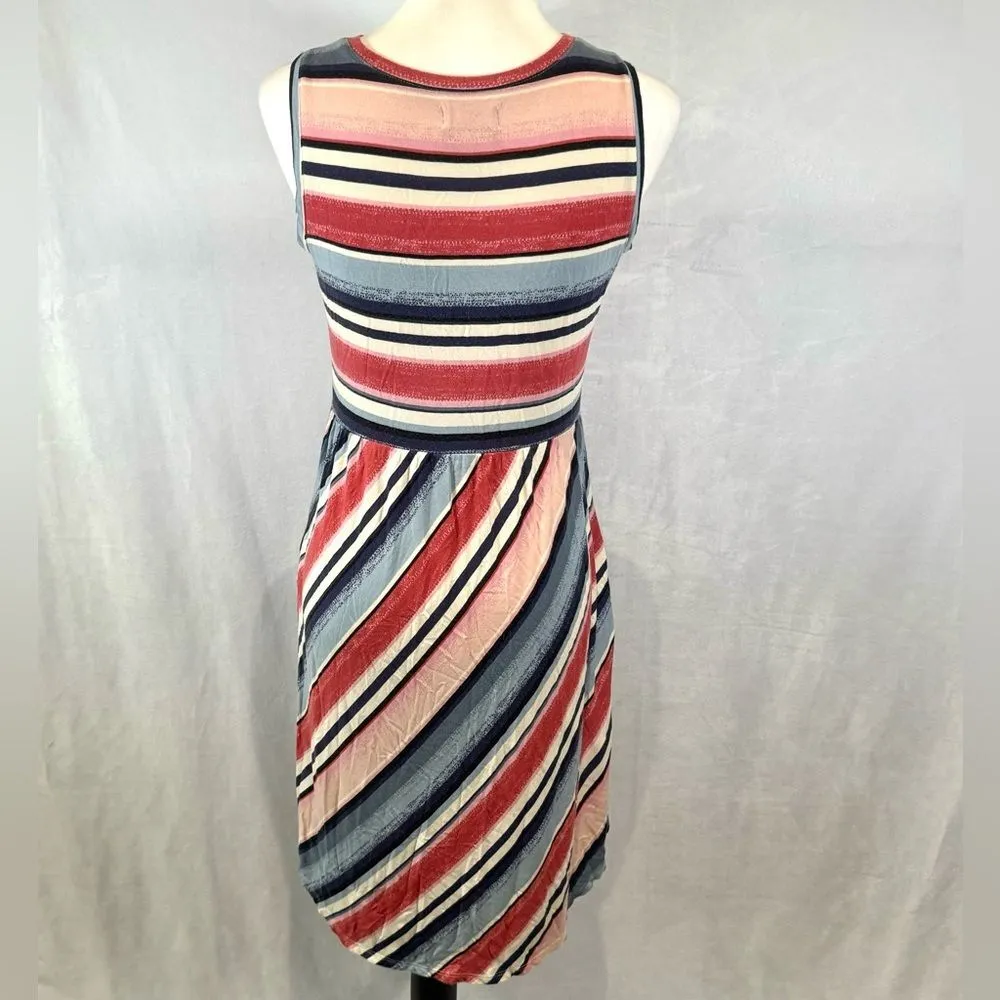 Maurices pink and blue multi stripe empire waist dress with pockets size small - Image 5